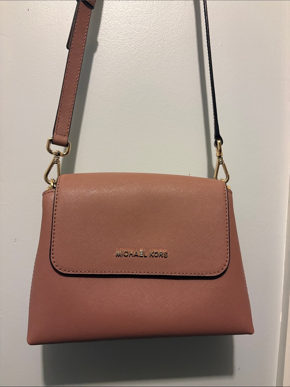 Michael Kors Rose Pink Saffiano Crossbody Bag with Gold Hardware